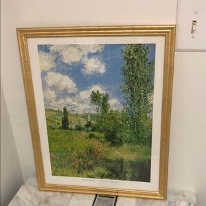 Claude Monet Inspired Gold Framed Landscape Art Print - Green Blue